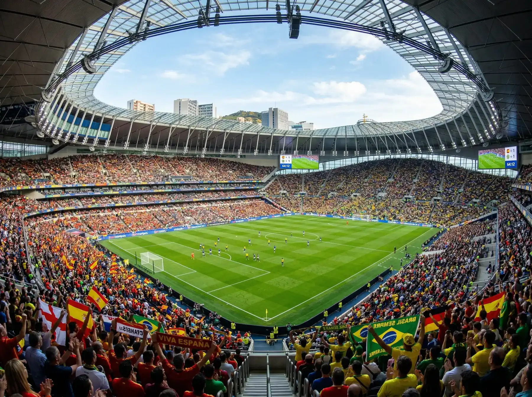 Vue panoramique d'un stade de football rempli de supporters lors d'un match international de la Coupe du Monde 2026