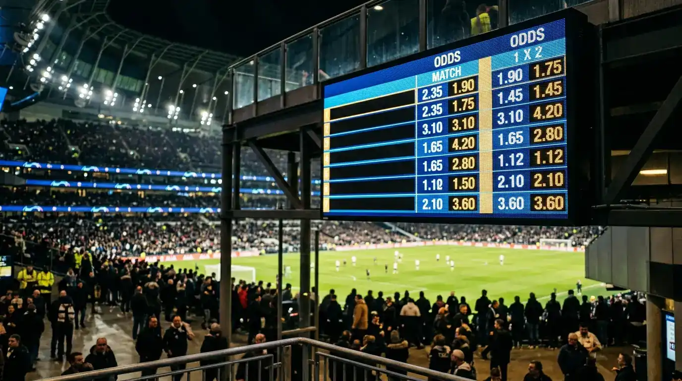 Tableau d'affichage de cotes de paris sportifs dans un stade