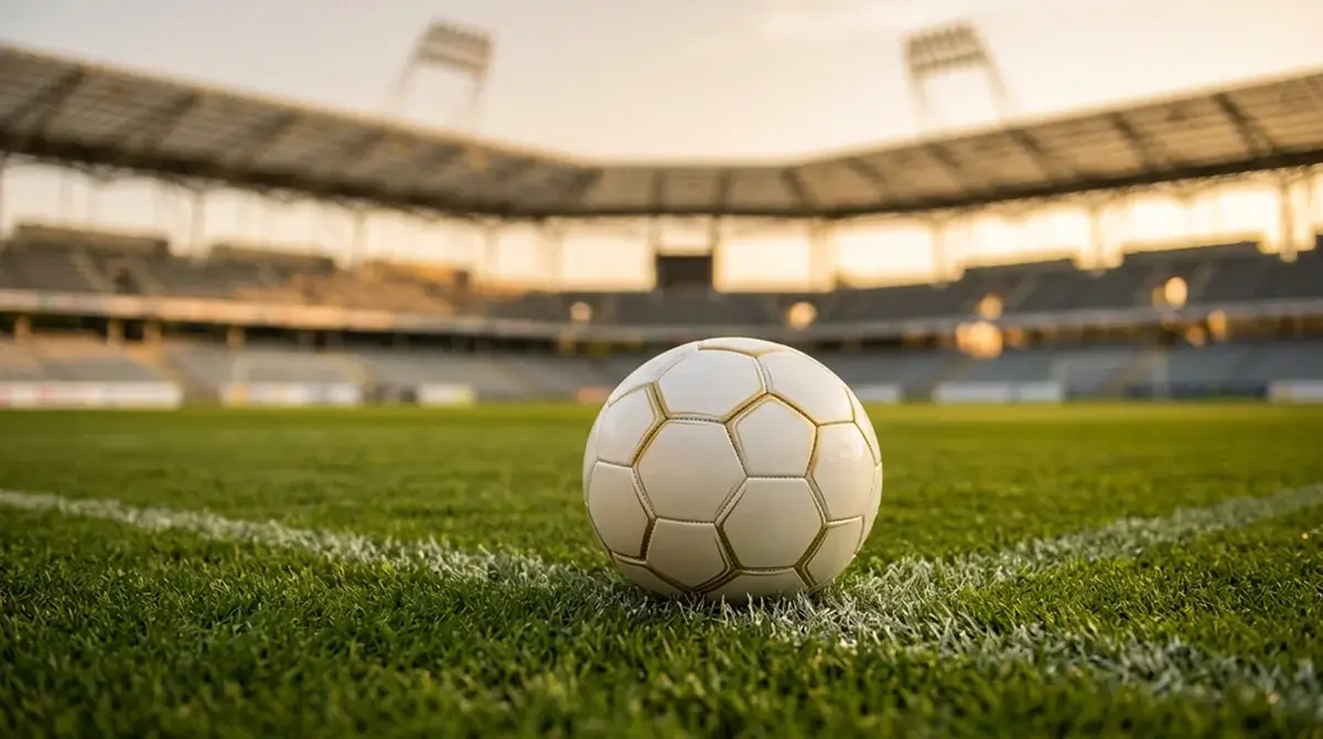 Ballon de football sur la pelouse d'un stade avant le coup d'envoi